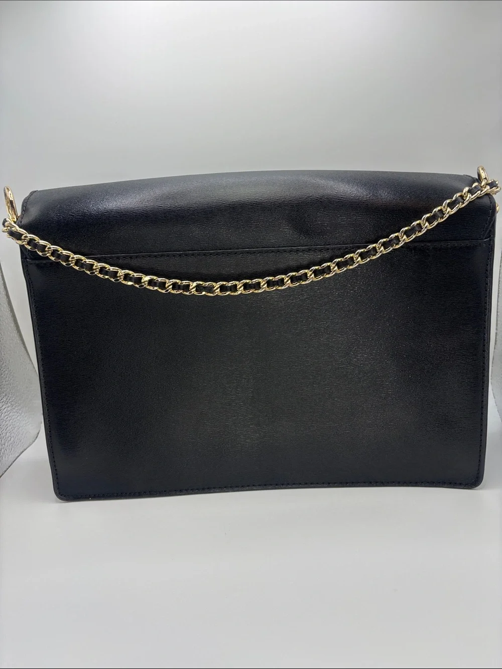 Tory Burch Black Leather Shoulder Bag with Gold Chain